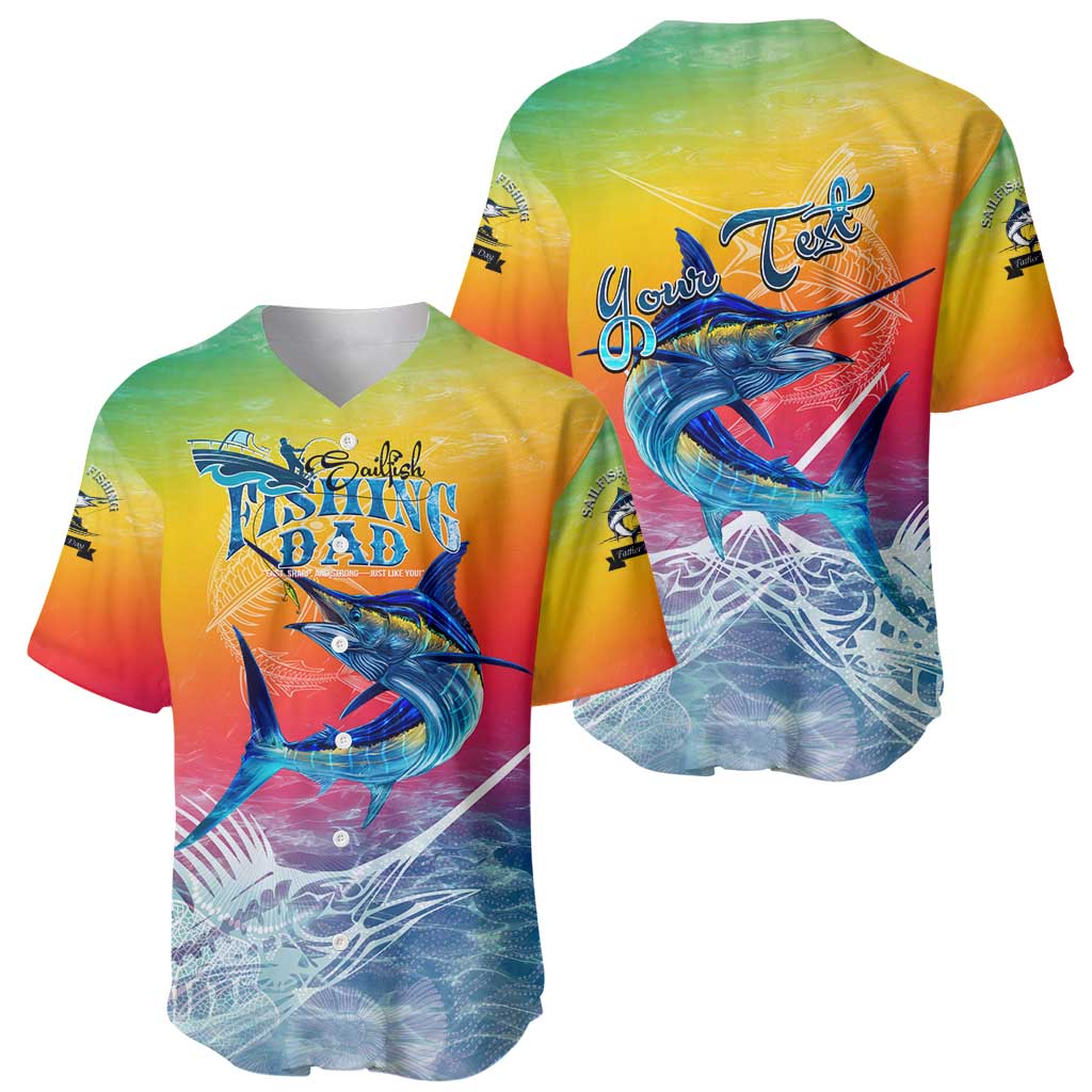 Fishing Dad Baseball Jersey Fast Sharp and Strong Like a Sailfish