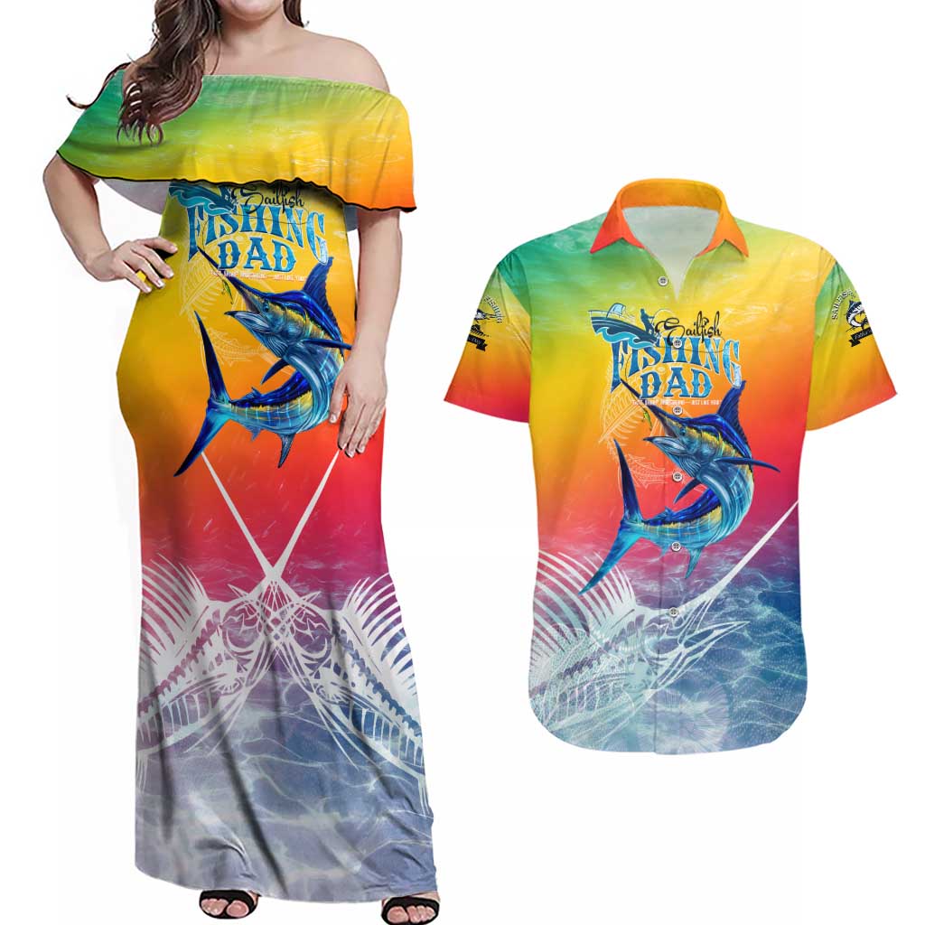 Fishing Dad Couples Matching Off Shoulder Maxi Dress and Hawaiian Shirt Fast Sharp and Strong Like a Sailfish