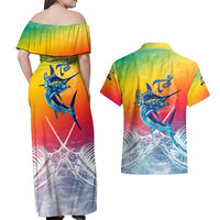 Fishing Dad Couples Matching Off Shoulder Maxi Dress and Hawaiian Shirt Fast Sharp and Strong Like a Sailfish