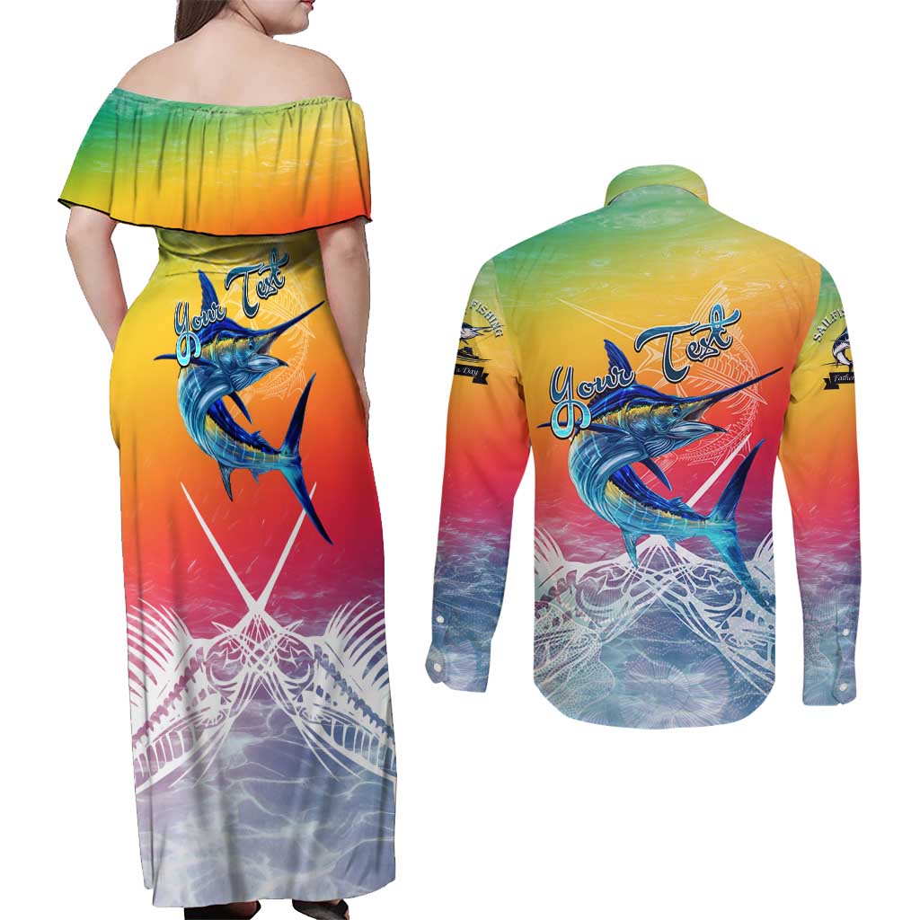 Fishing Dad Couples Matching Off Shoulder Maxi Dress and Long Sleeve Button Shirt Fast Sharp and Strong Like a Sailfish