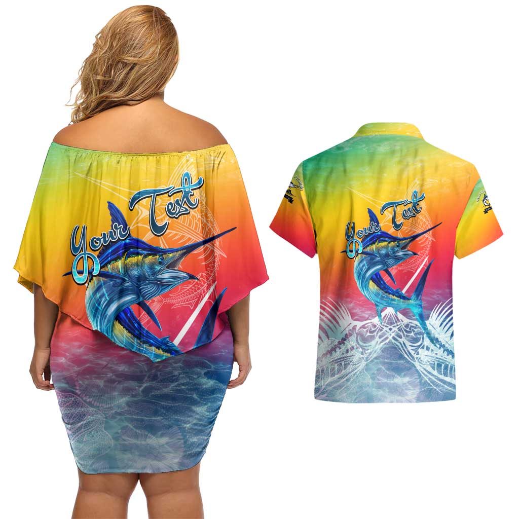 Fishing Dad Couples Matching Off Shoulder Short Dress and Hawaiian Shirt Fast Sharp and Strong Like a Sailfish