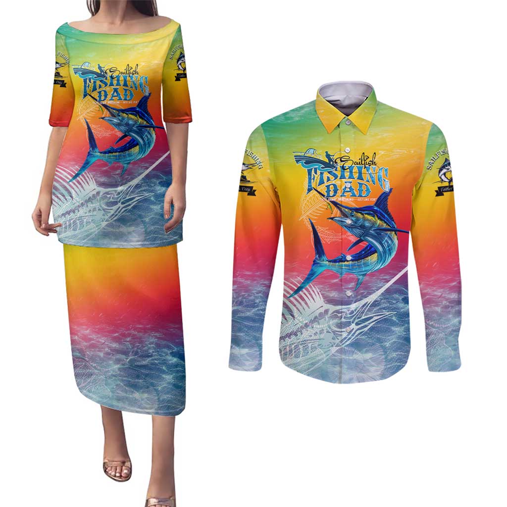Fishing Dad Couples Matching Puletasi and Long Sleeve Button Shirt Fast Sharp and Strong Like a Sailfish