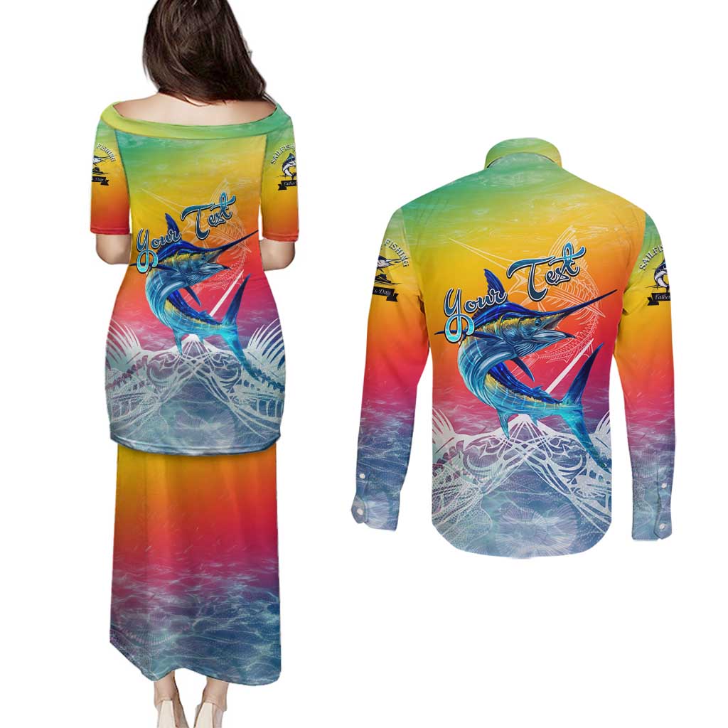 Fishing Dad Couples Matching Puletasi and Long Sleeve Button Shirt Fast Sharp and Strong Like a Sailfish
