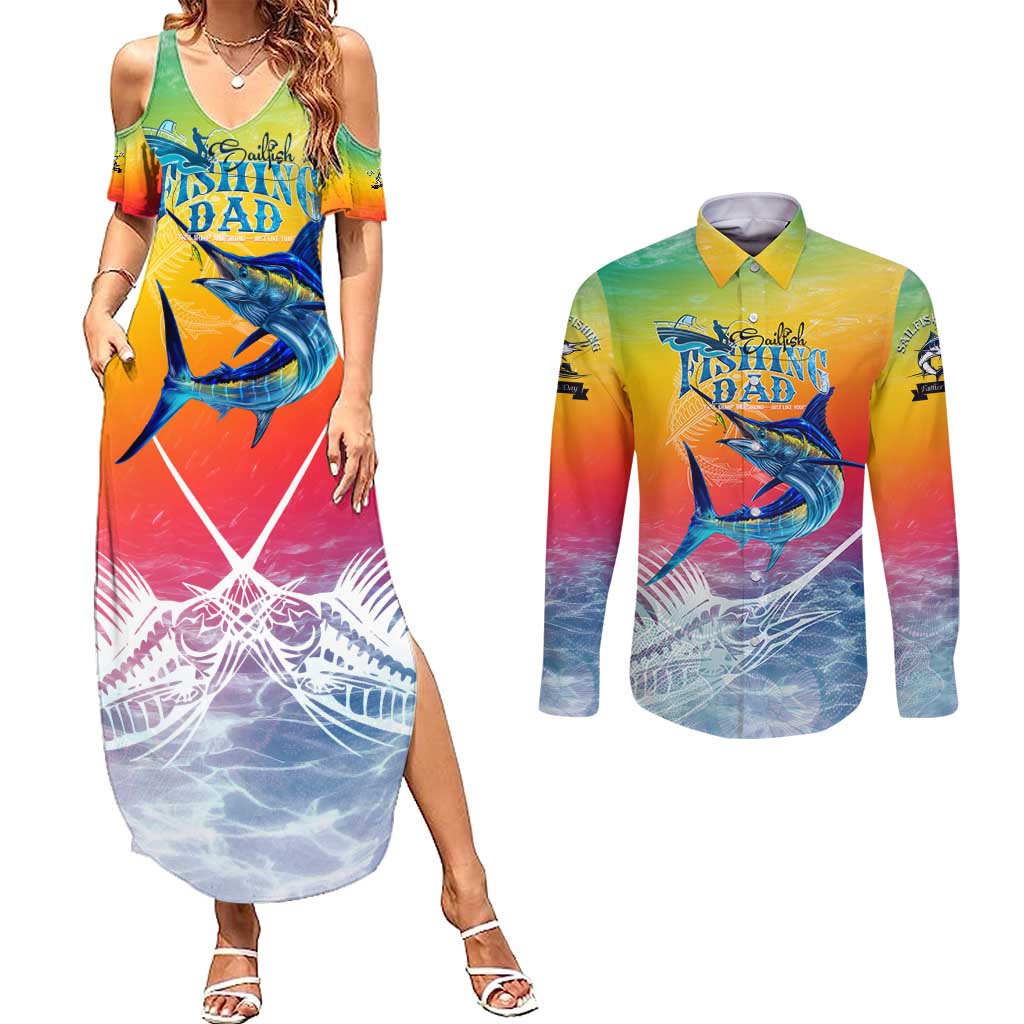 Fishing Dad Couples Matching Summer Maxi Dress and Long Sleeve Button Shirt Fast Sharp and Strong Like a Sailfish