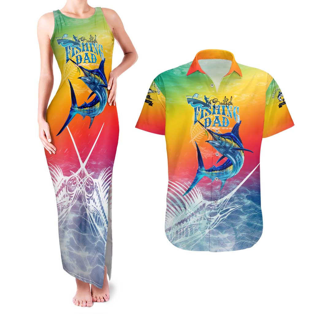 Fishing Dad Couples Matching Tank Maxi Dress and Hawaiian Shirt Fast Sharp and Strong Like a Sailfish