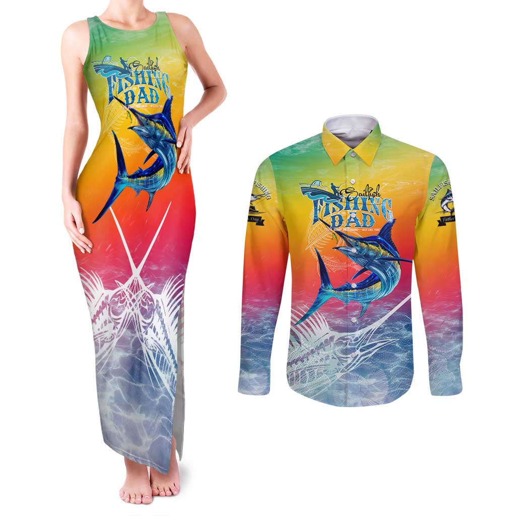 Fishing Dad Couples Matching Tank Maxi Dress and Long Sleeve Button Shirt Fast Sharp and Strong Like a Sailfish