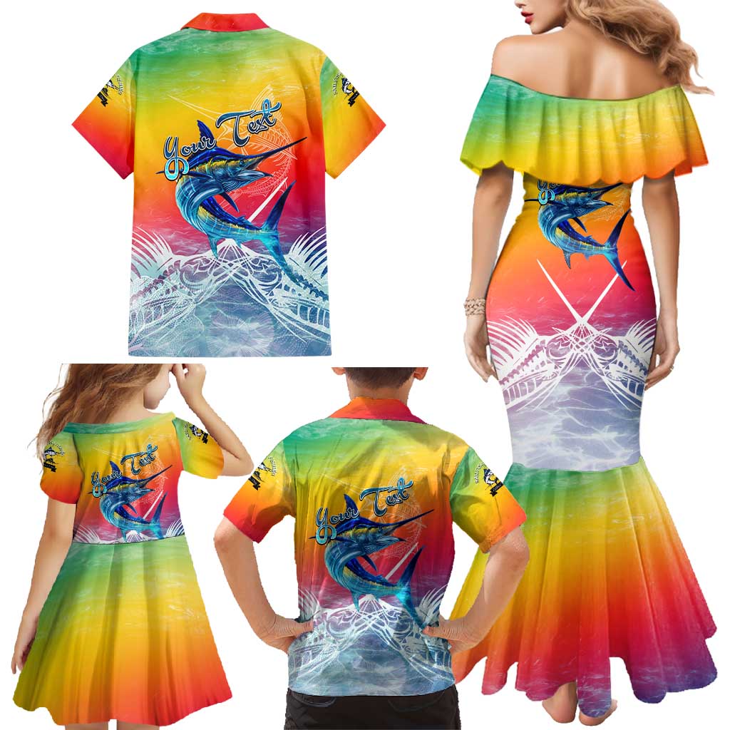 Fishing Dad Family Matching Mermaid Dress and Hawaiian Shirt Fast Sharp and Strong Like a Sailfish