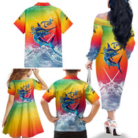 Fishing Dad Family Matching Off The Shoulder Long Sleeve Dress and Hawaiian Shirt Fast Sharp and Strong Like a Sailfish