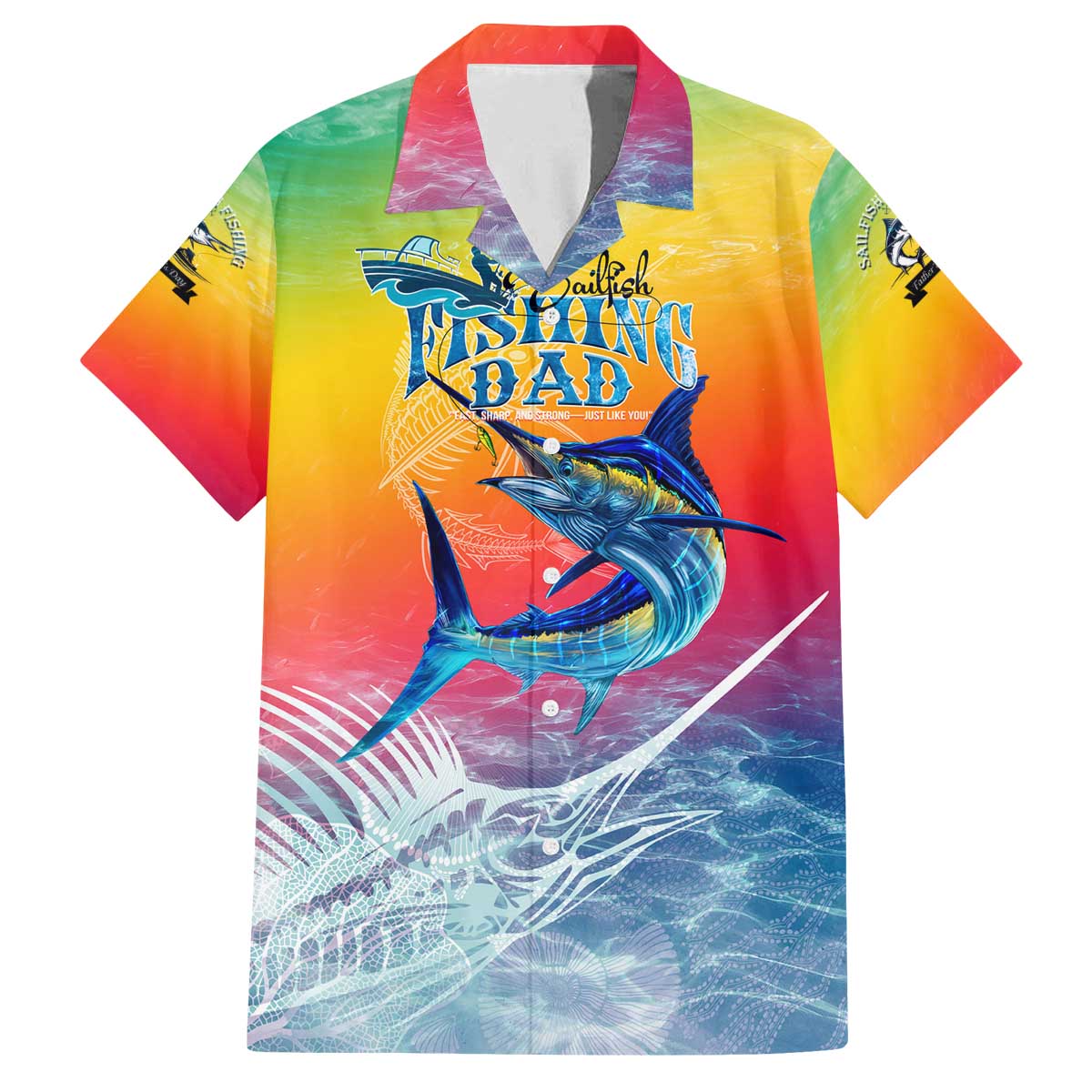 Fishing Dad Family Matching Off The Shoulder Long Sleeve Dress and Hawaiian Shirt Fast Sharp and Strong Like a Sailfish