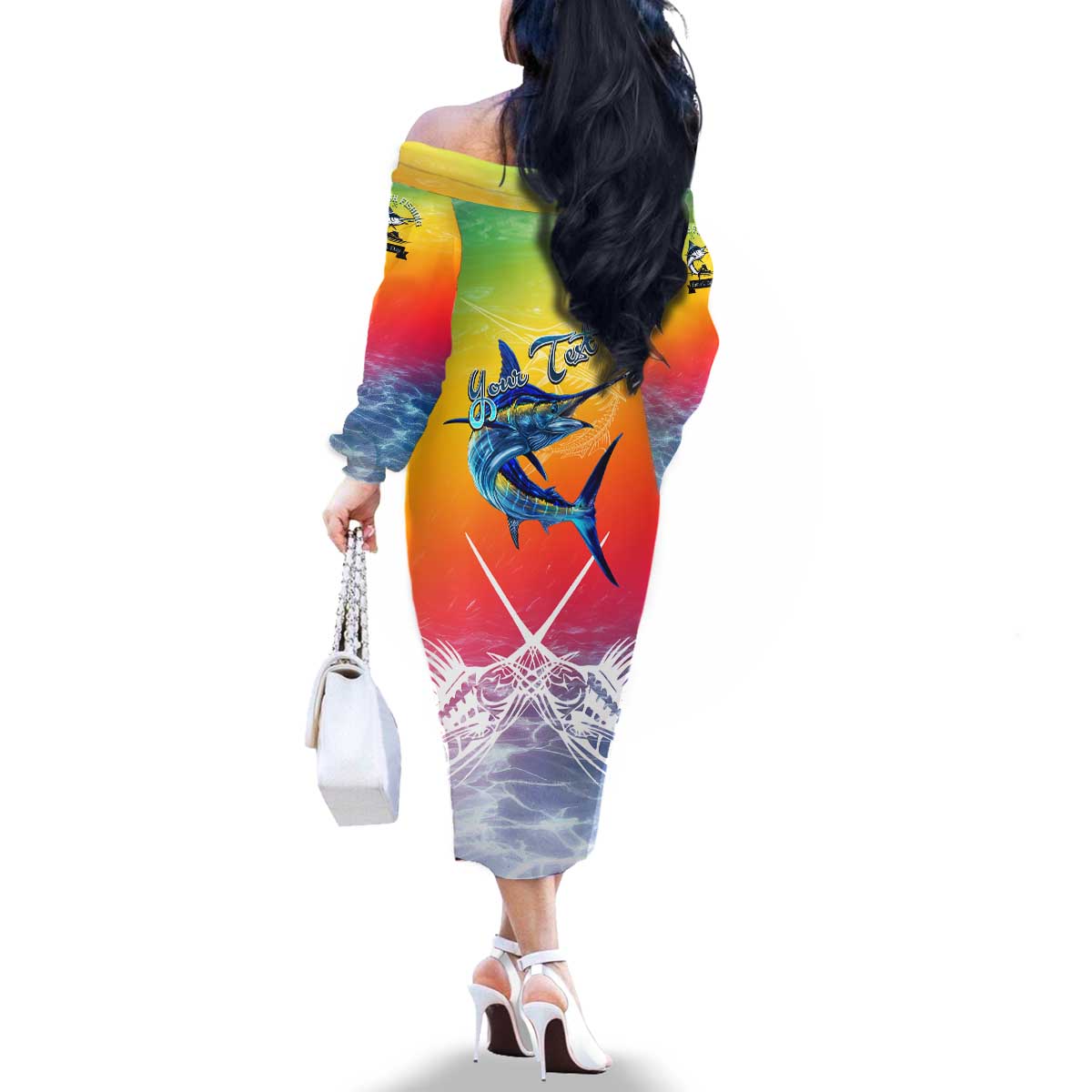 Fishing Dad Family Matching Off The Shoulder Long Sleeve Dress and Hawaiian Shirt Fast Sharp and Strong Like a Sailfish