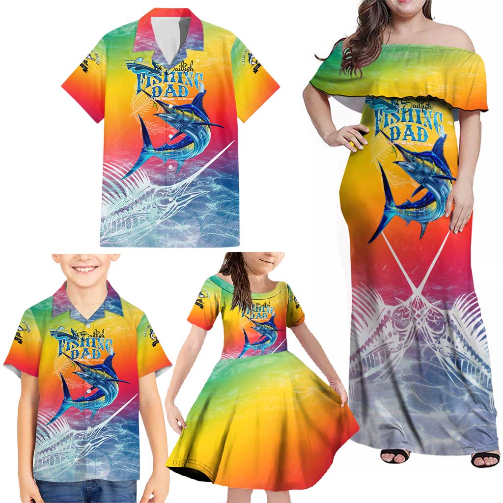 Fishing Dad Family Matching Off Shoulder Maxi Dress and Hawaiian Shirt Fast Sharp and Strong Like a Sailfish