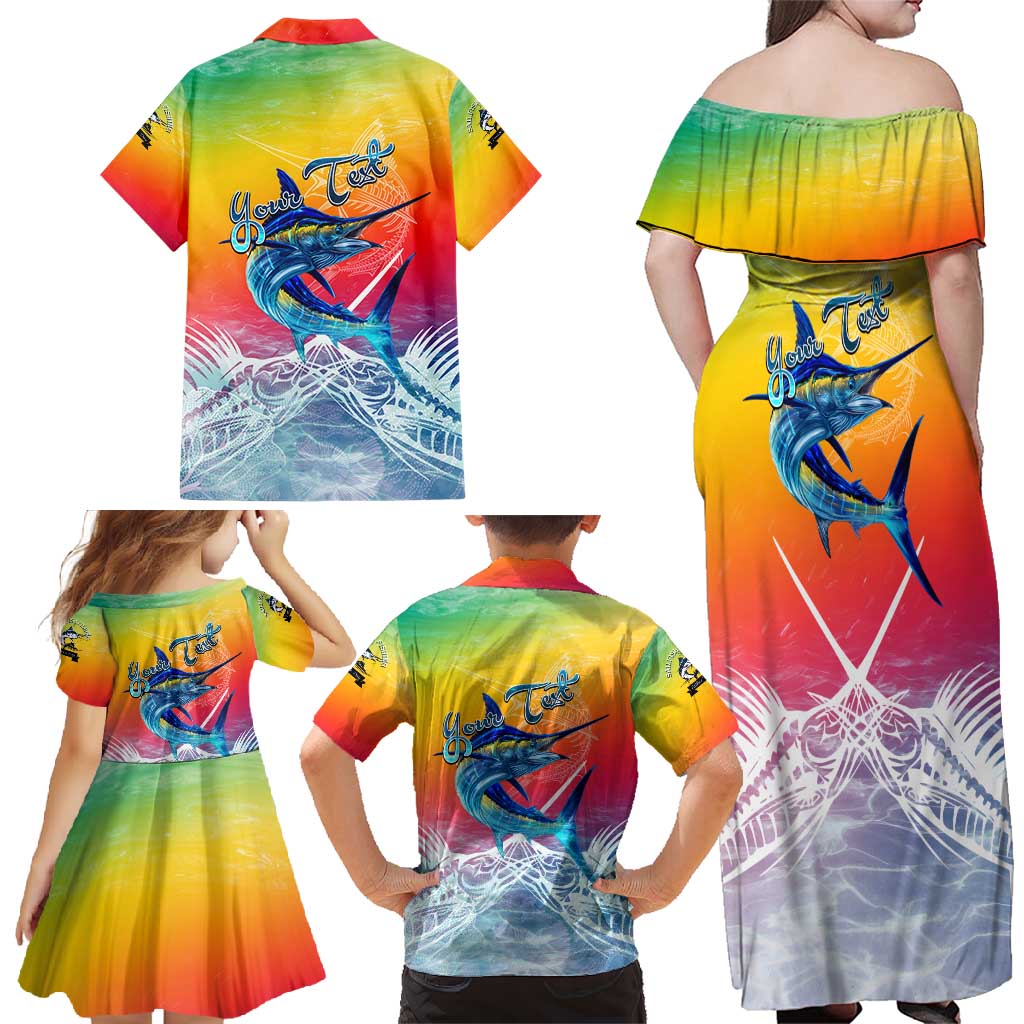 Fishing Dad Family Matching Off Shoulder Maxi Dress and Hawaiian Shirt Fast Sharp and Strong Like a Sailfish