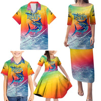 Fishing Dad Family Matching Puletasi and Hawaiian Shirt Fast Sharp and Strong Like a Sailfish