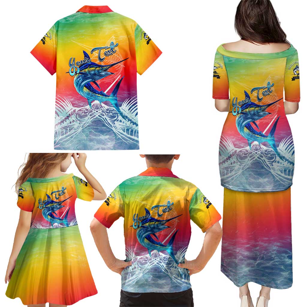 Fishing Dad Family Matching Puletasi and Hawaiian Shirt Fast Sharp and Strong Like a Sailfish