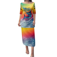 Fishing Dad Family Matching Puletasi and Hawaiian Shirt Fast Sharp and Strong Like a Sailfish