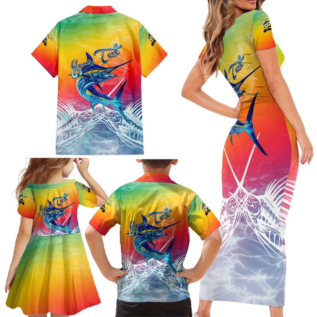 Fishing Dad Family Matching Short Sleeve Bodycon Dress and Hawaiian Shirt Fast Sharp and Strong Like a Sailfish