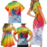 Fishing Dad Family Matching Short Sleeve Bodycon Dress and Hawaiian Shirt Fast Sharp and Strong Like a Sailfish