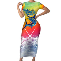 Fishing Dad Family Matching Short Sleeve Bodycon Dress and Hawaiian Shirt Fast Sharp and Strong Like a Sailfish