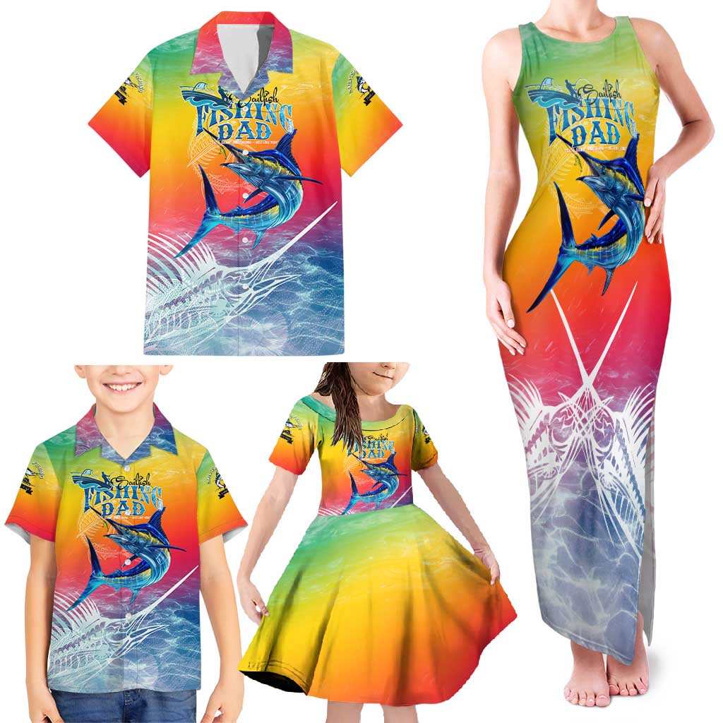 Fishing Dad Family Matching Tank Maxi Dress and Hawaiian Shirt Fast Sharp and Strong Like a Sailfish