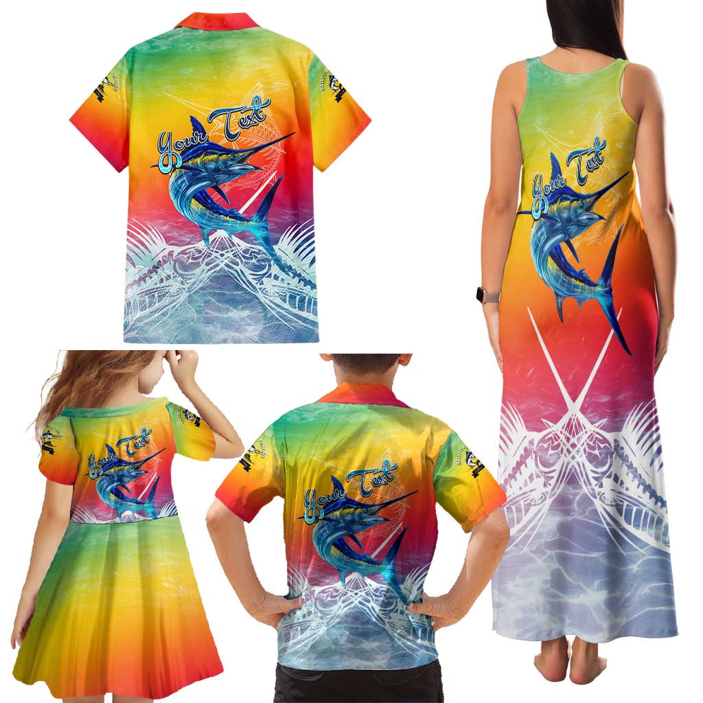 Fishing Dad Family Matching Tank Maxi Dress and Hawaiian Shirt Fast Sharp and Strong Like a Sailfish