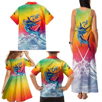 Fishing Dad Family Matching Tank Maxi Dress and Hawaiian Shirt Fast Sharp and Strong Like a Sailfish