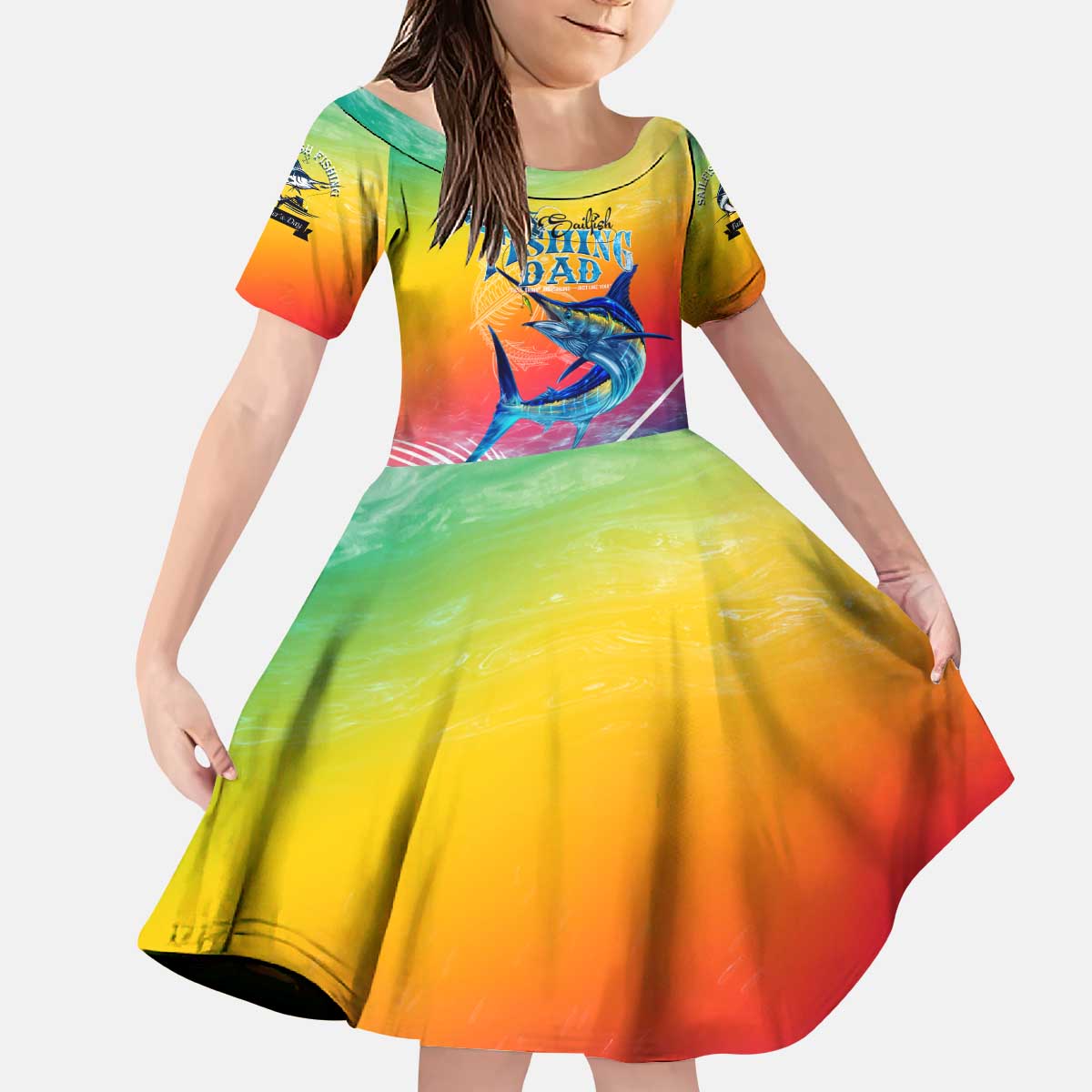 Fishing Dad Kid Short Sleeve Dress Fast Sharp and Strong Like a Sailfish