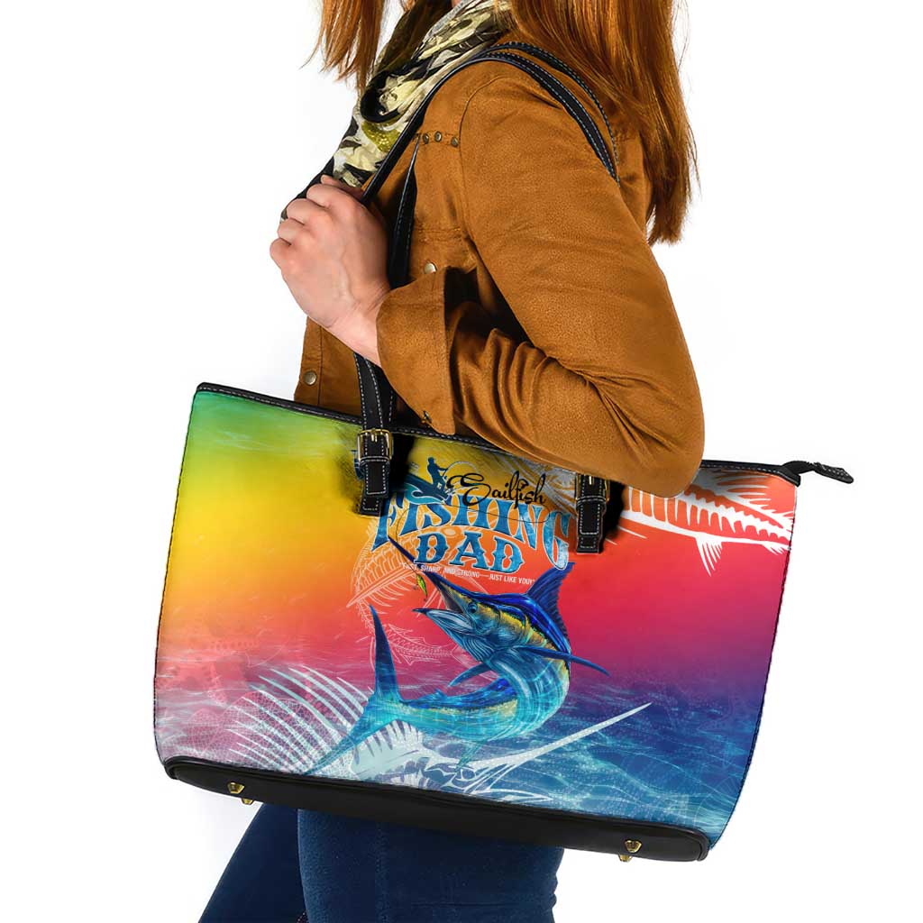 Fishing Dad Leather Tote Bag Fast Sharp and Strong Like a Sailfish