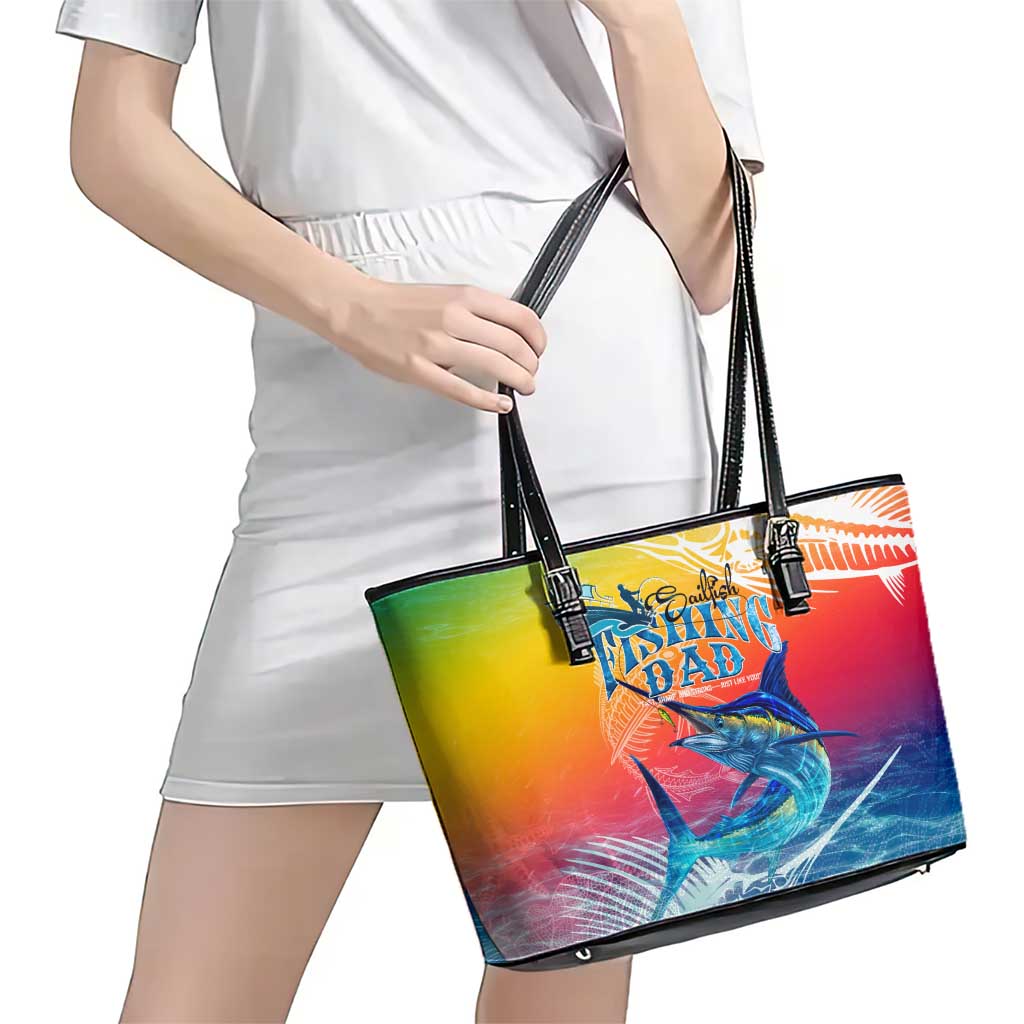 Fishing Dad Leather Tote Bag Fast Sharp and Strong Like a Sailfish