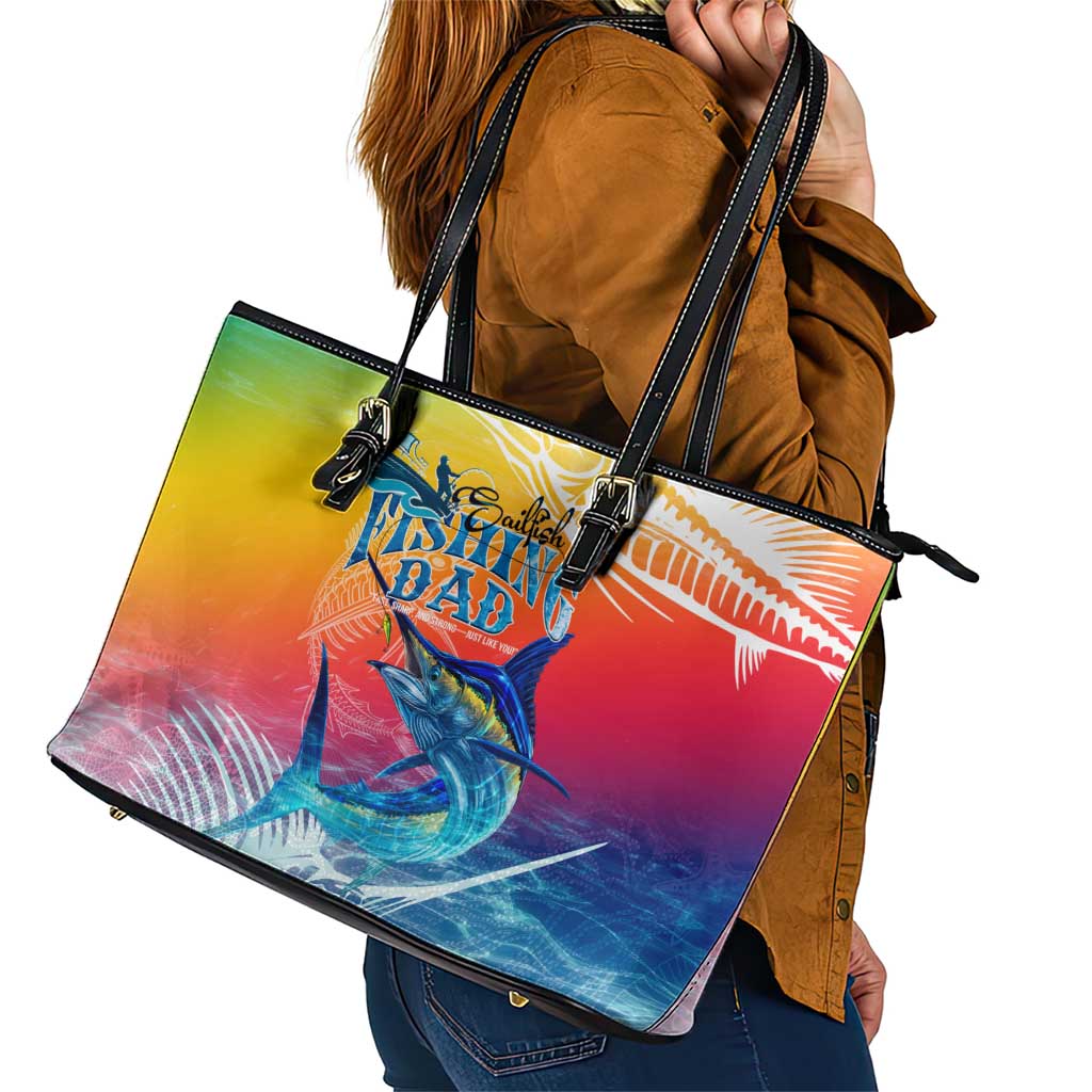 Fishing Dad Leather Tote Bag Fast Sharp and Strong Like a Sailfish