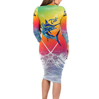 Fishing Dad Long Sleeve Bodycon Dress Fast Sharp and Strong Like a Sailfish