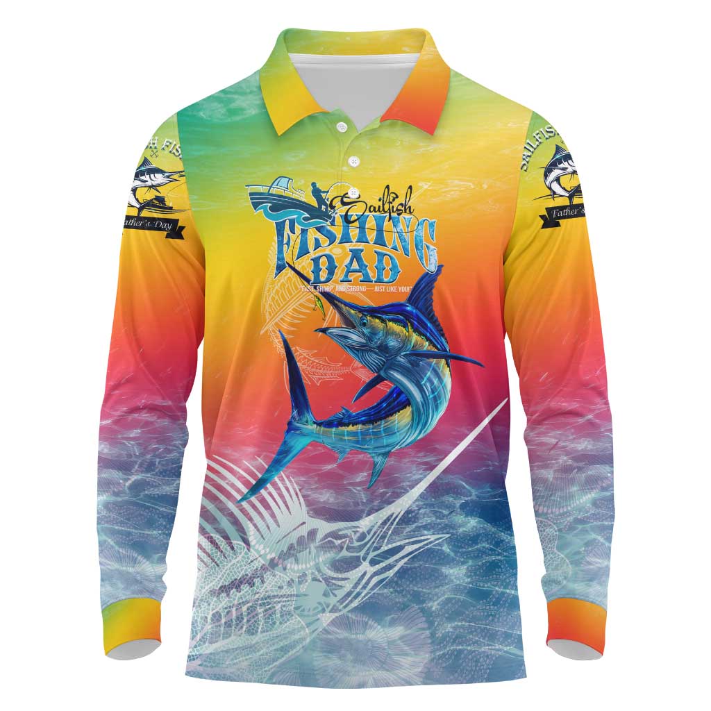 Fishing Dad Long Sleeve Polo Shirt Fast Sharp and Strong Like a Sailfish