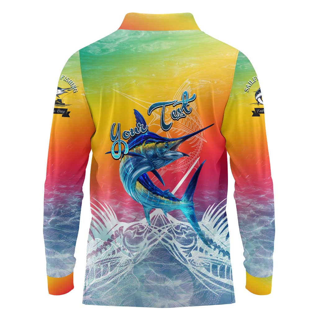 Fishing Dad Long Sleeve Polo Shirt Fast Sharp and Strong Like a Sailfish