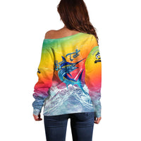 Fishing Dad Off Shoulder Sweater Fast Sharp and Strong Like a Sailfish