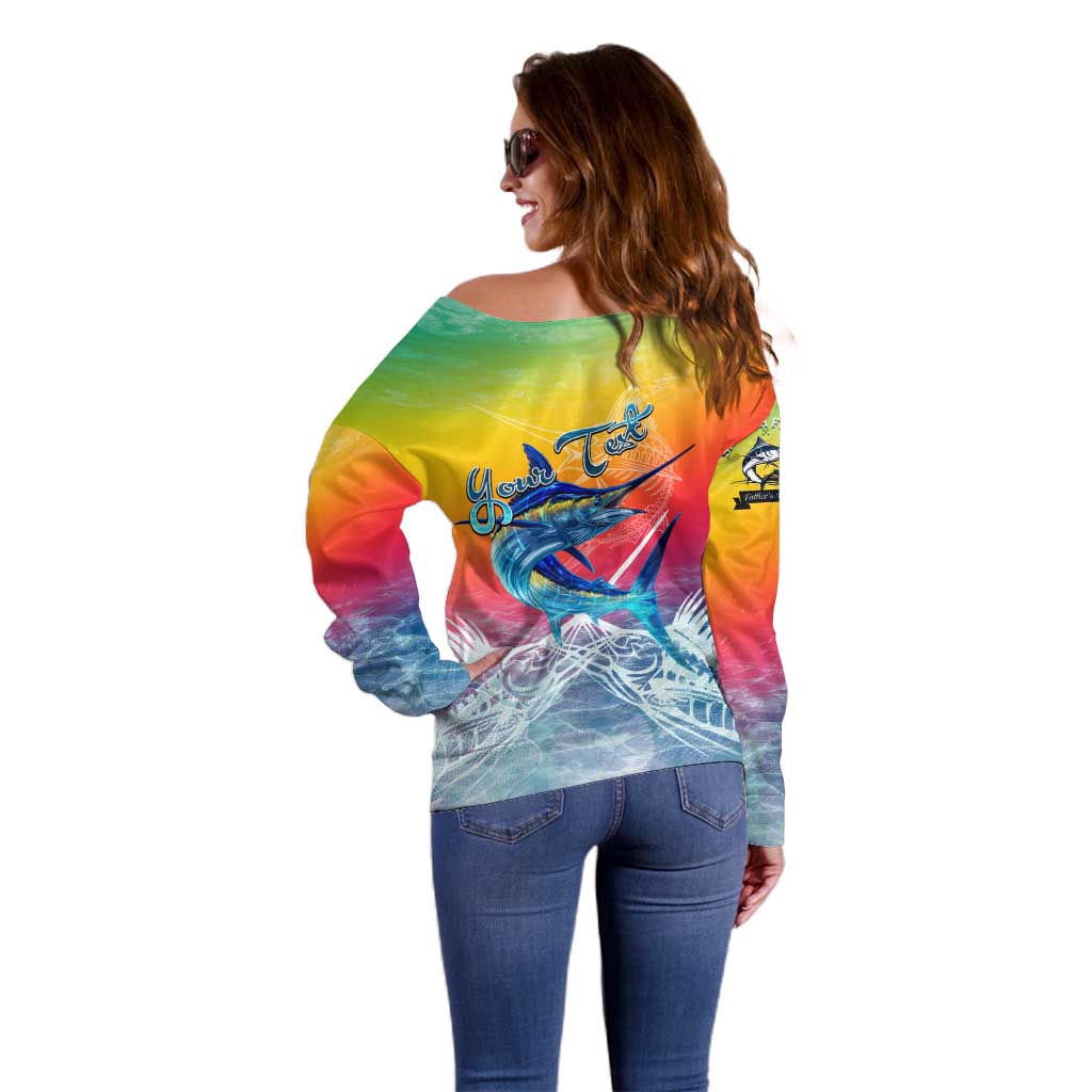 Fishing Dad Off Shoulder Sweater Fast Sharp and Strong Like a Sailfish