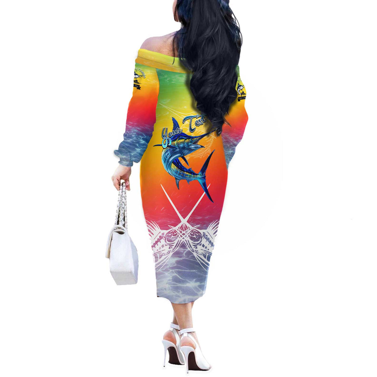 Fishing Dad Off The Shoulder Long Sleeve Dress Fast Sharp and Strong Like a Sailfish