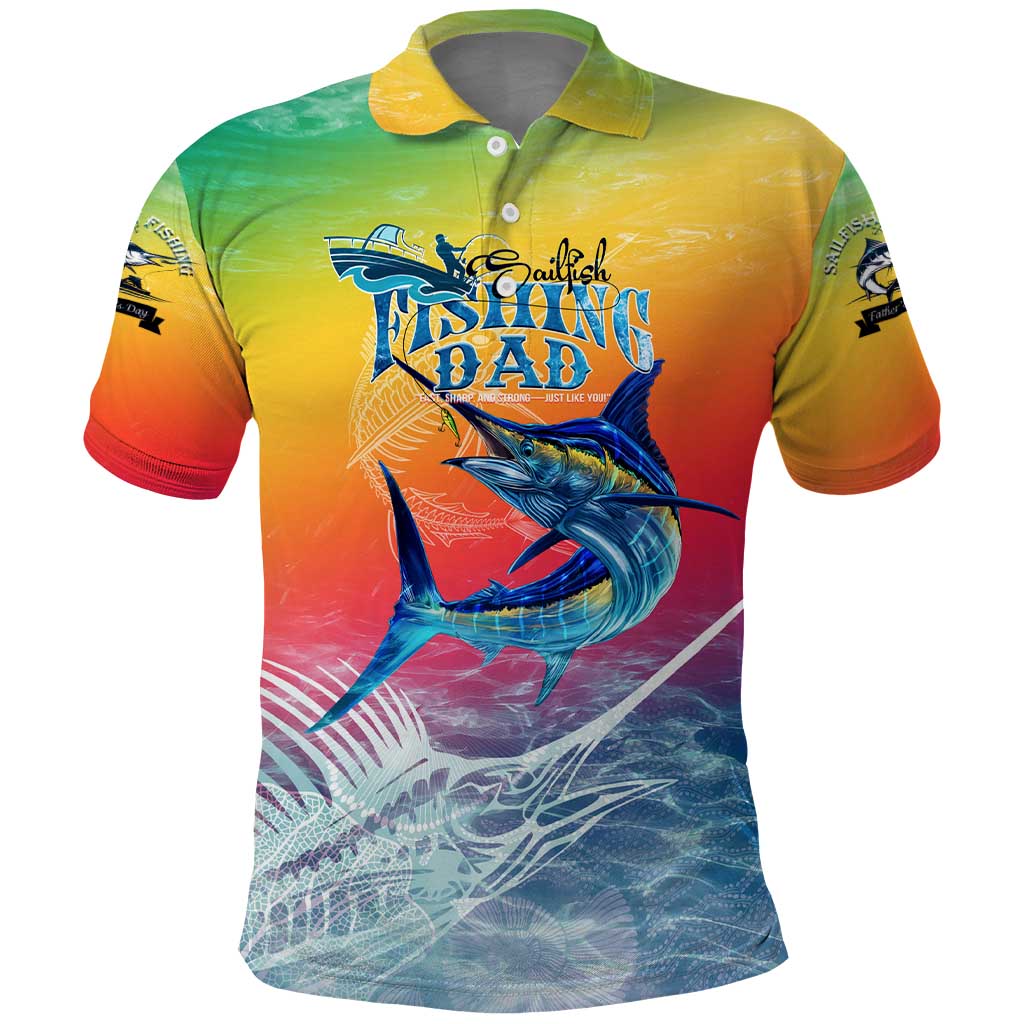 Fishing Dad Polo Shirt Fast Sharp and Strong Like a Sailfish