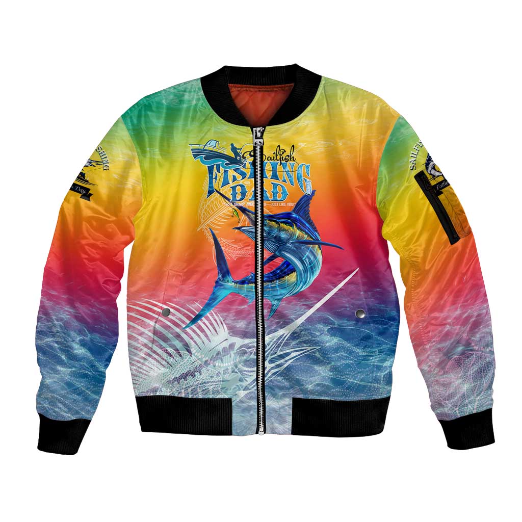 Fishing Dad Sleeve Zip Bomber Jacket Fast Sharp and Strong Like a Sailfish