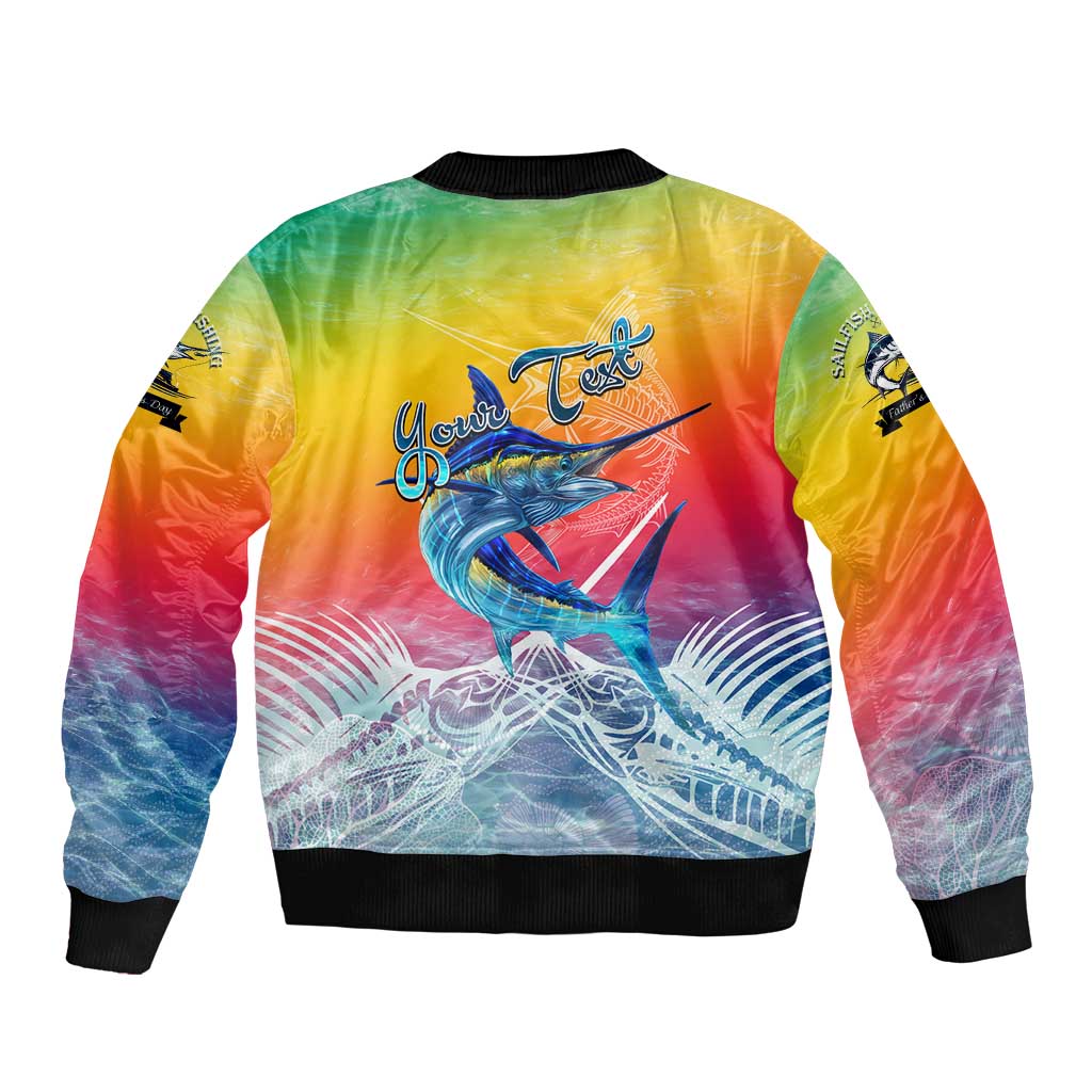 Fishing Dad Sleeve Zip Bomber Jacket Fast Sharp and Strong Like a Sailfish
