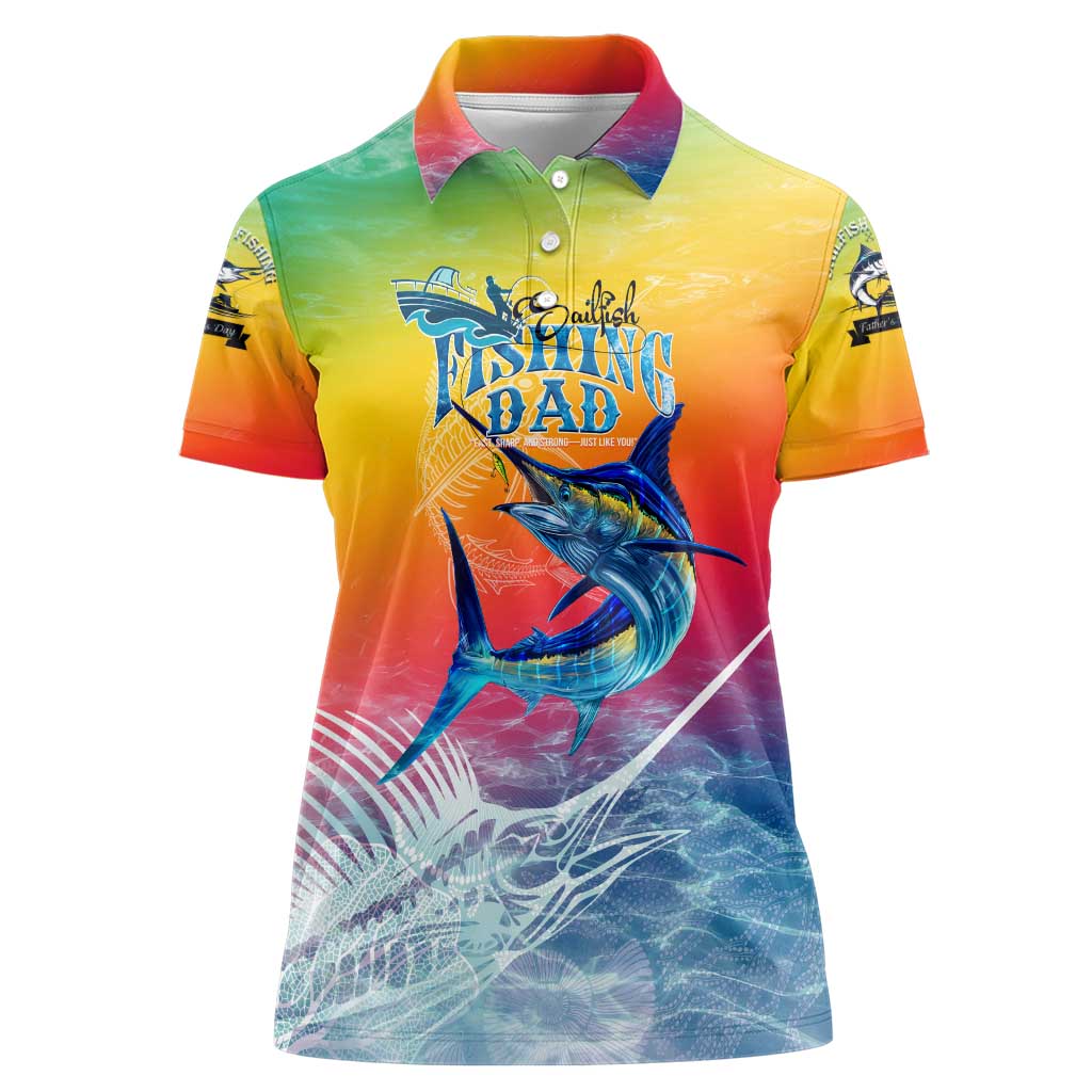 Fishing Dad Women Polo Shirt Fast Sharp and Strong Like a Sailfish