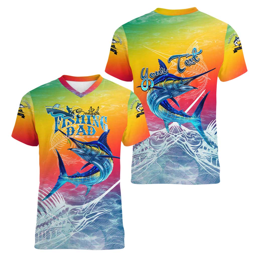 Fishing Dad Women V-Neck T-Shirt Fast Sharp and Strong Like a Sailfish