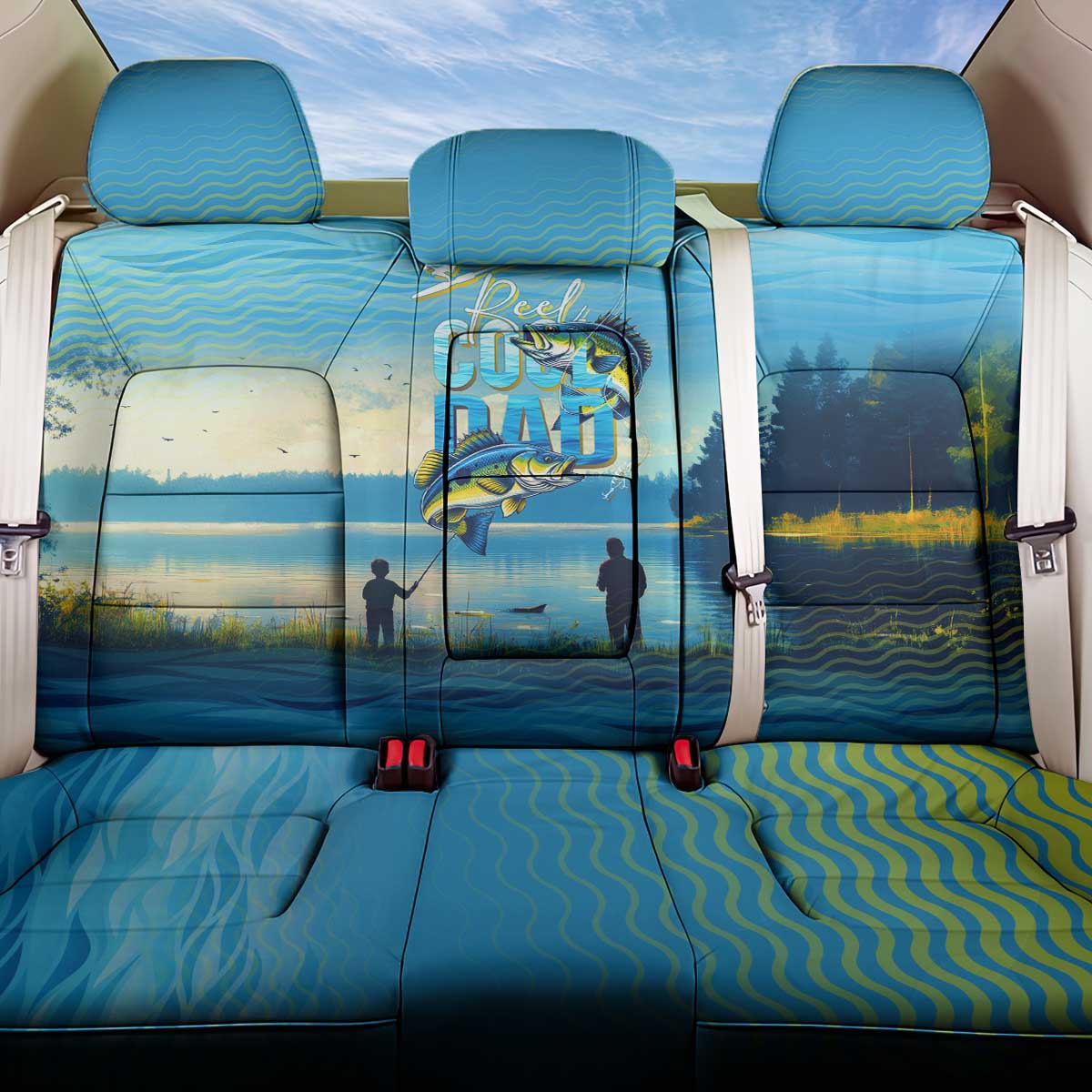 Reel Cool Dad Fishing Back Car Seat Cover Father Hooked on Love and Lakeside Moments