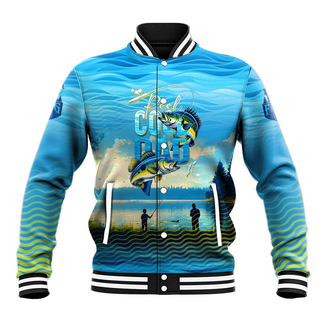 Reel Cool Dad Fishing Baseball Jacket Father Hooked on Love and Lakeside Moments