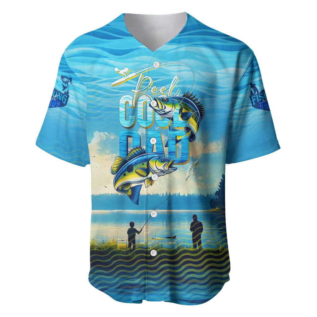 Reel Cool Dad Fishing Baseball Jersey Father Hooked on Love and Lakeside Moments