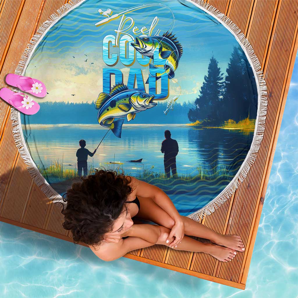 Reel Cool Dad Fishing Beach Blanket Father Hooked on Love and Lakeside Moments
