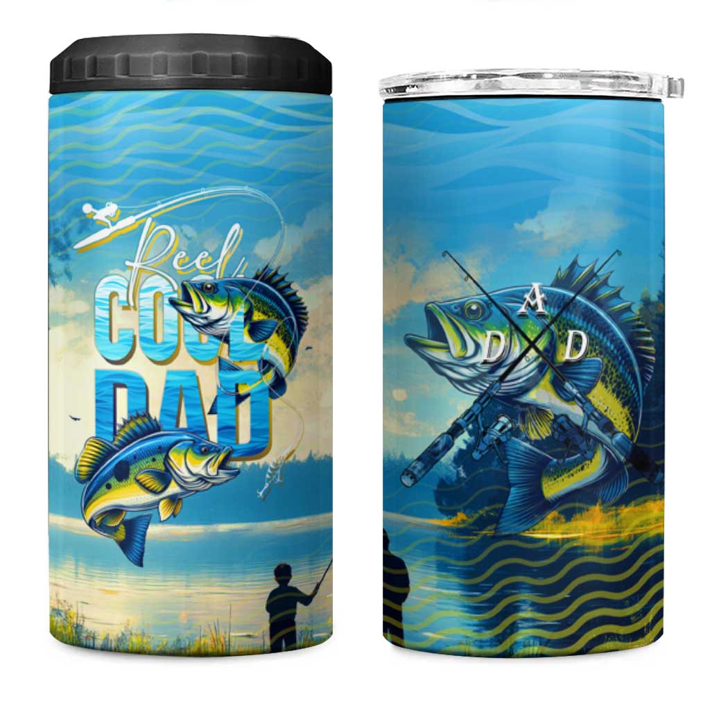 Reel Cool Dad Fishing 4 in 1 Can Cooler Tumbler Father Hooked on Love and Lakeside Moments