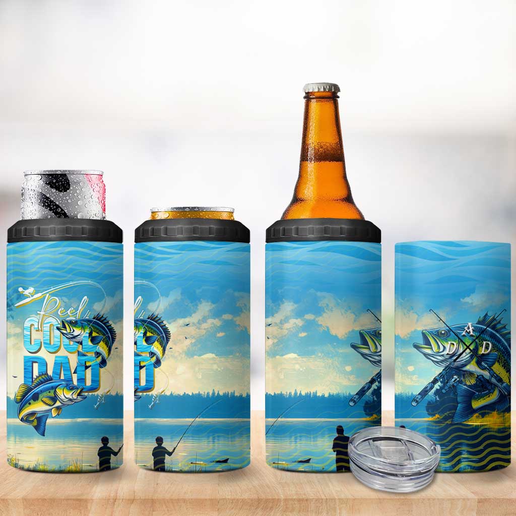 Reel Cool Dad Fishing 4 in 1 Can Cooler Tumbler Father Hooked on Love and Lakeside Moments
