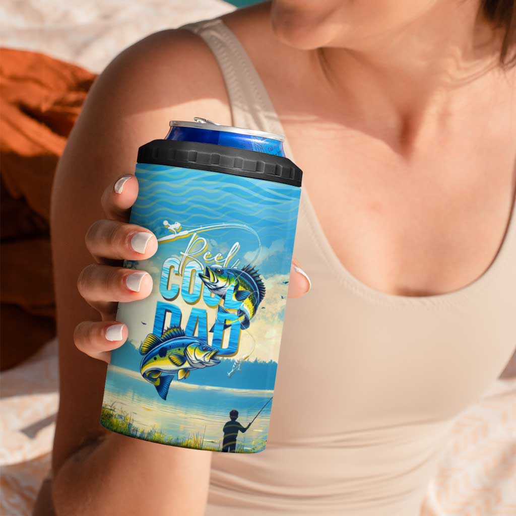 Reel Cool Dad Fishing 4 in 1 Can Cooler Tumbler Father Hooked on Love and Lakeside Moments