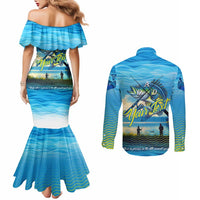 Reel Cool Dad Fishing Couples Matching Mermaid Dress and Long Sleeve Button Shirt Father Hooked on Love and Lakeside Moments