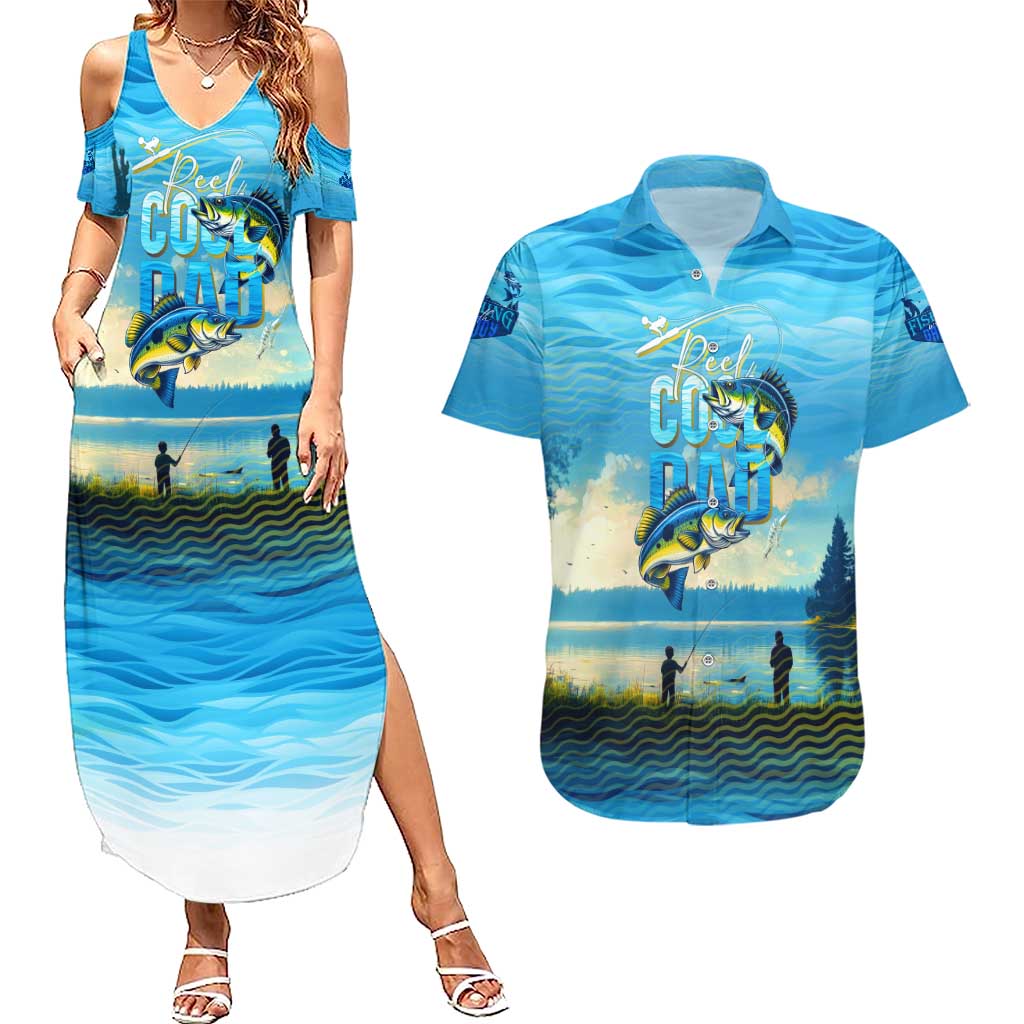 Reel Cool Dad Fishing Couples Matching Summer Maxi Dress and Hawaiian Shirt Father Hooked on Love and Lakeside Moments