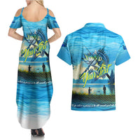 Reel Cool Dad Fishing Couples Matching Summer Maxi Dress and Hawaiian Shirt Father Hooked on Love and Lakeside Moments